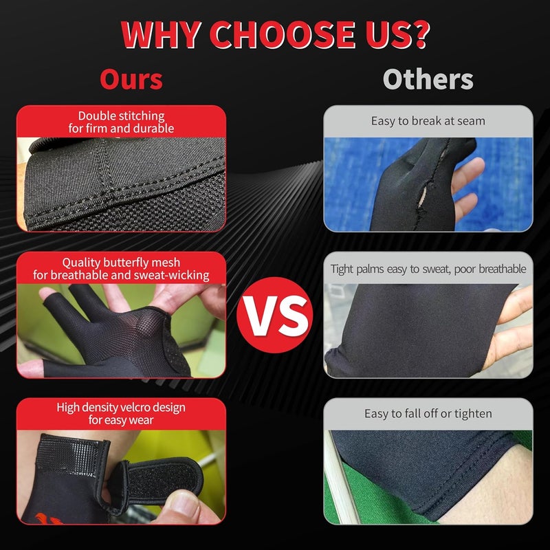 soamotoi Pool Glove Left Hand 3 Finger, Breathable Billiards Glove Quick Dry, Professional Shooters Snooker Cue Sport Gloves, Durable Pool Cue Gloves for Billiards Accessories - Image 2